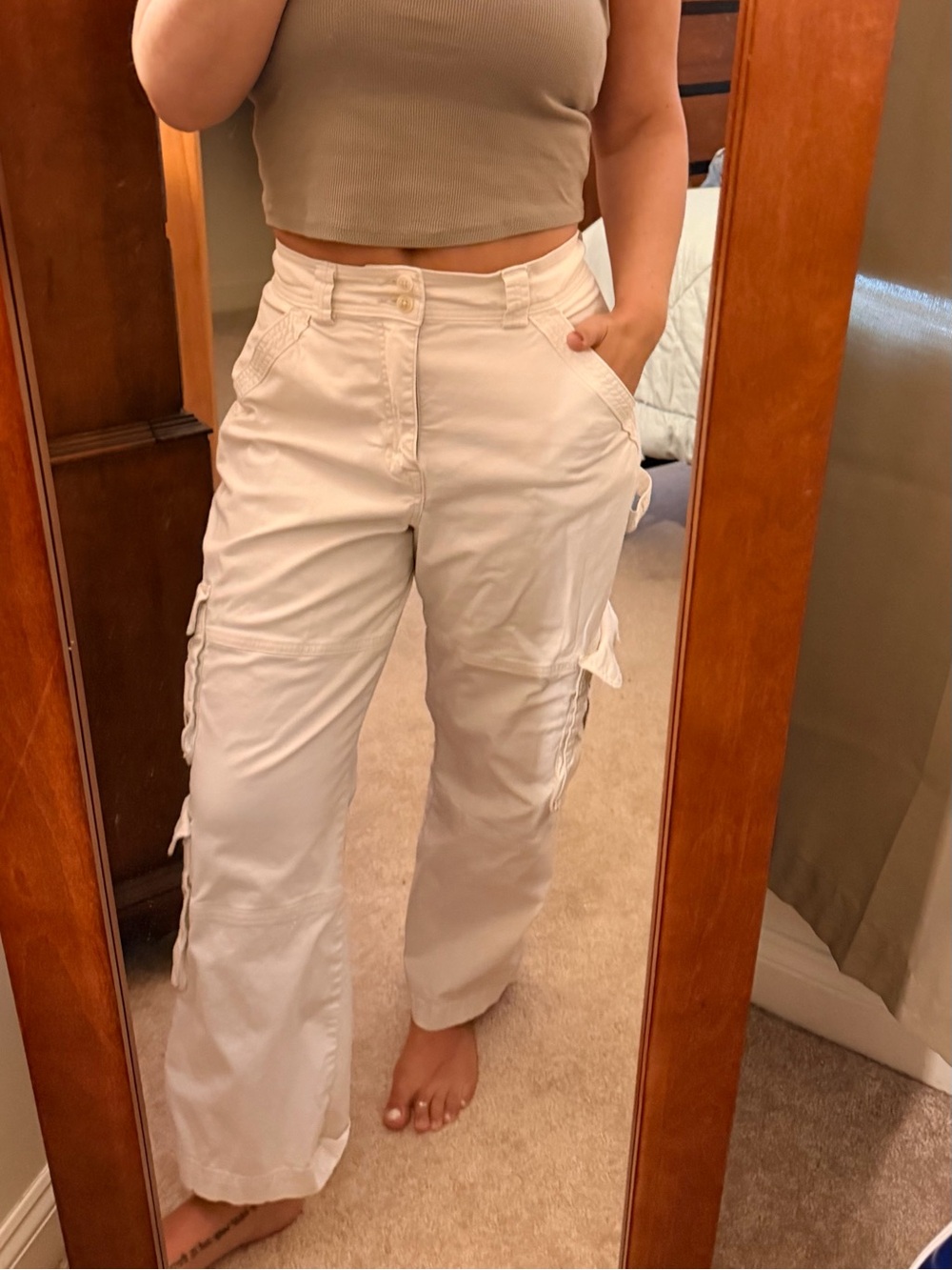 Cream Cargo Pants - Wide Leg Utility Style